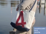 Segeltuchtasche Shopper / Beach mit roter 4 und Boden